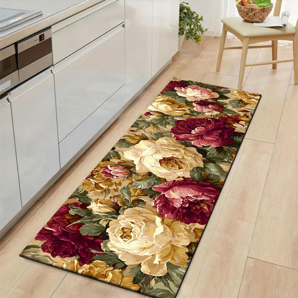TEMU 2d Flat Printing 1pc Vintage Style, Multicolor Blooming Floral Runner Rug | [2d Print And Non-slip Backing] , Machine Washable And Easy To Care,