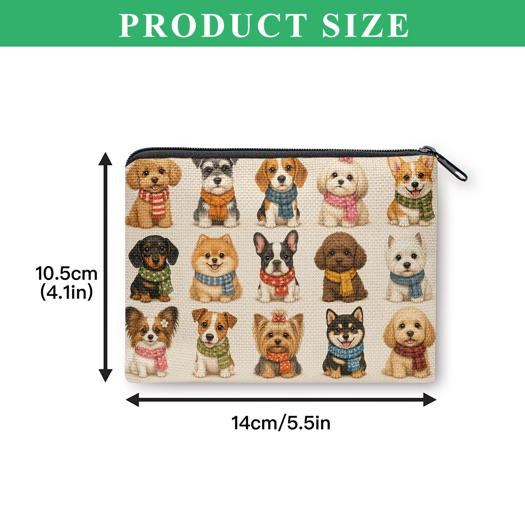 TEMU Adorable con temática de perro y bufanda - para mujeres y hombres, pequeña portátil con cremallera, llavero de tela lavable a máquina para