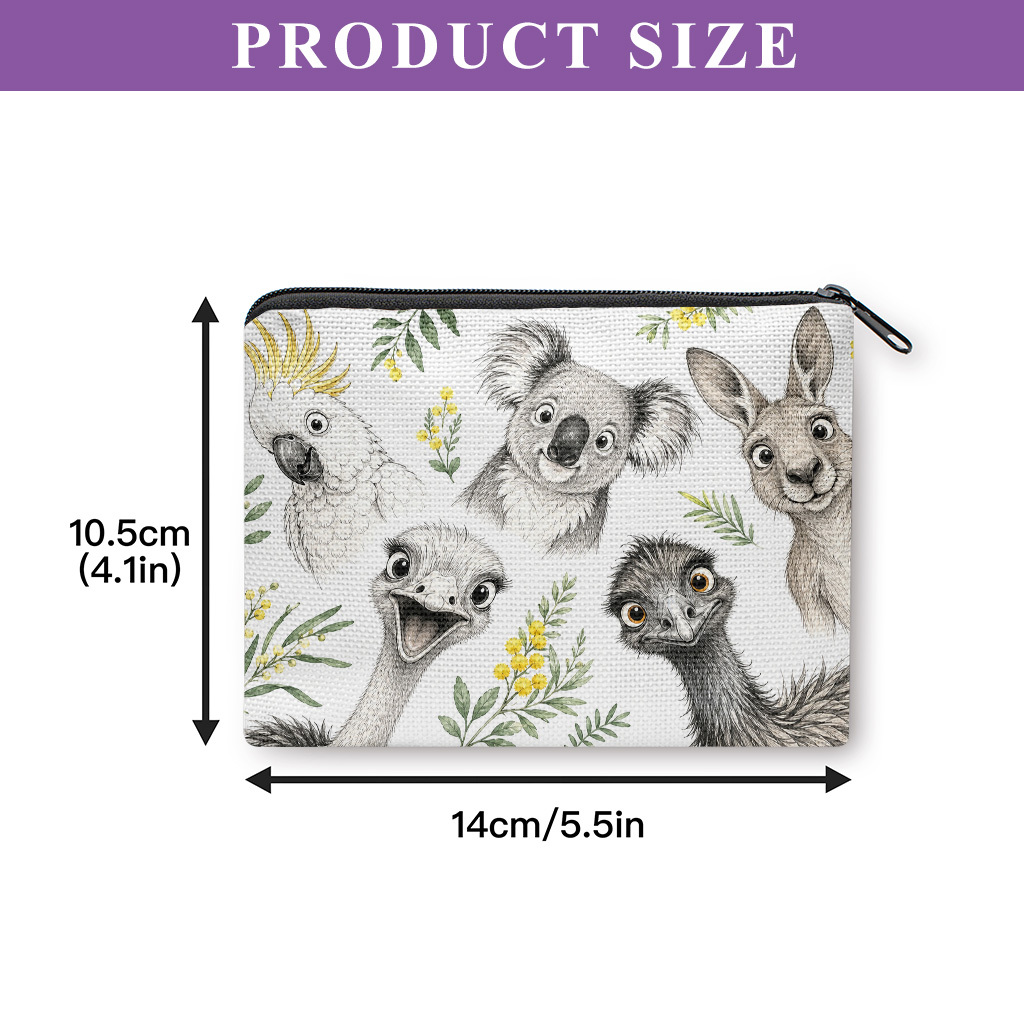 TEMU Coin Purse 1pc, Australian Animals Coin Purse, Zipper Closure, Small Portable Key Earphone Storage Bag, Handy Card Holder, Lightweight, Holiday