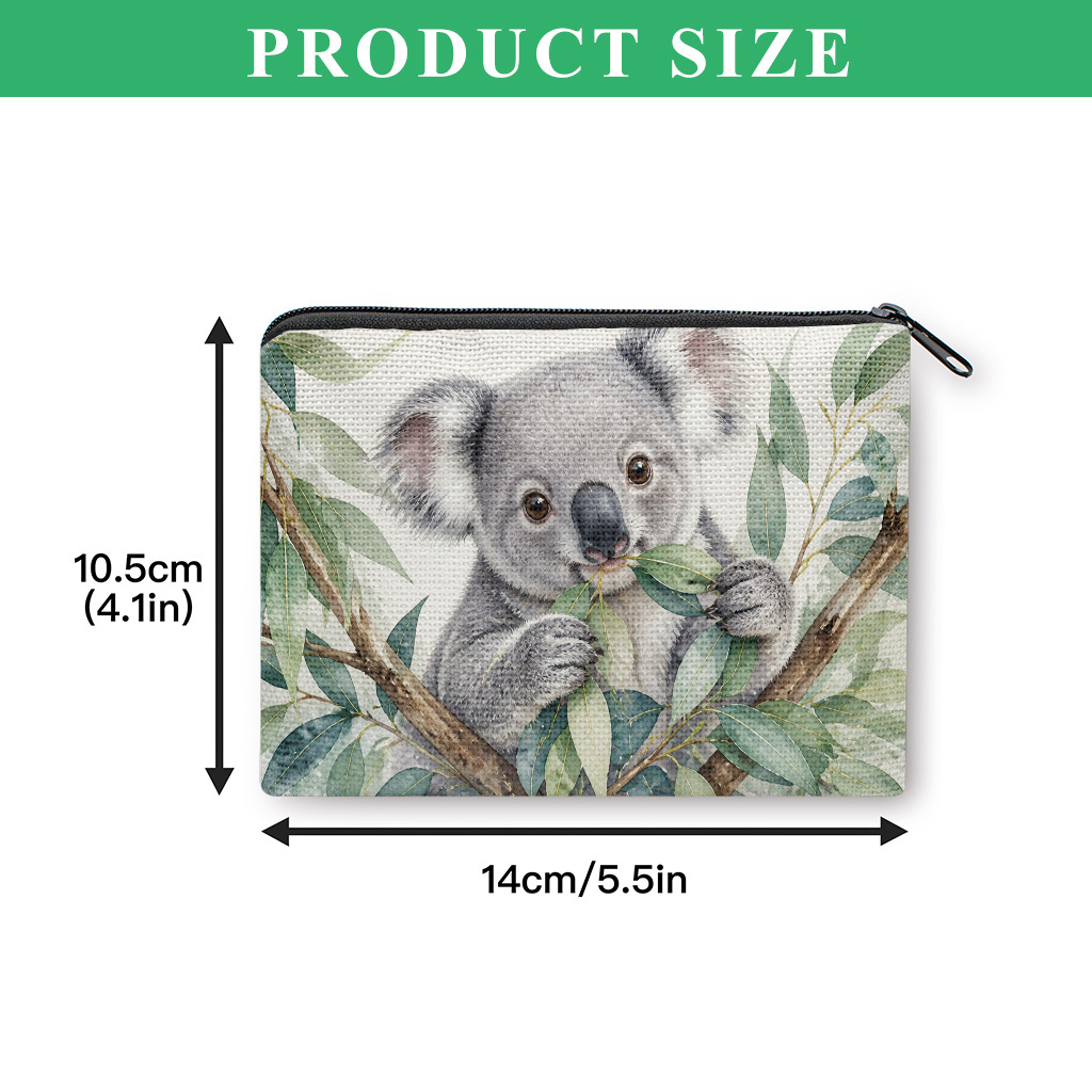 TEMU Coin Purse, Koala Eating Tree Leaves Coin Purse, Small Portable Key Earphone Storage Bag, Zipper Closure, Handy Card Holder, Lightweight, Gift