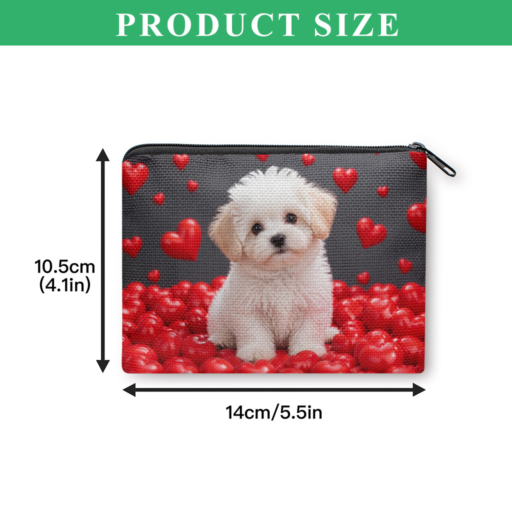 TEMU 【商品名】コインパース、赤いハートで囲まれた子犬のコインケース、小型ポータブルヤホンコイン収納バッグ、開閉、便利なカードホルダー、軽量、女性と男性へのギフト