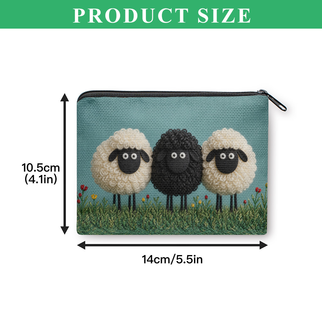 TEMU Coin Purse, Sheep Figures Adorable Coin Purse, Small Portable Key Earphone Storage Bag, Zipper Closure, Handy Card Holder, Lightweight, Gift For