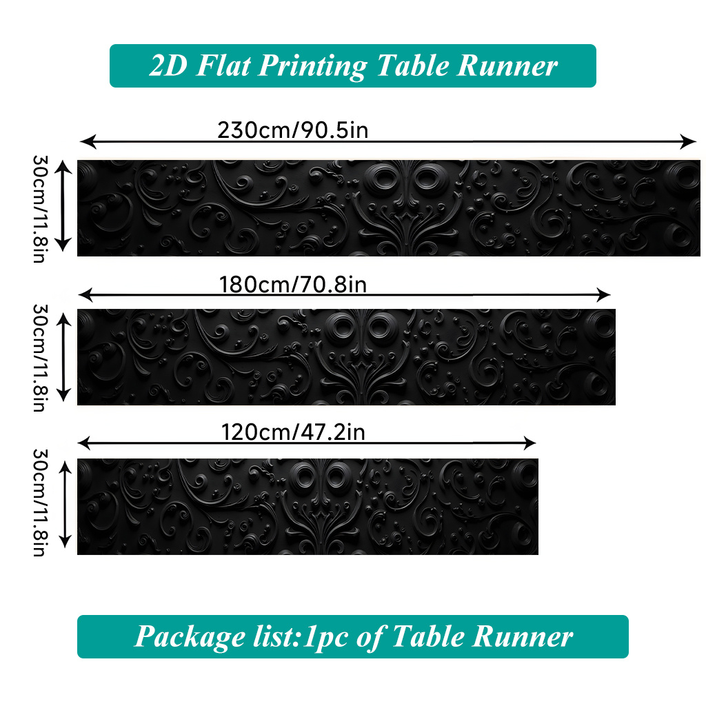 TEMU 2d Flat Printing Table Runner 1pc, Black Wall Art Shows Polyester Rectangular Table Runner, Suitable For Dining Tables, Kitchens, Outdoor