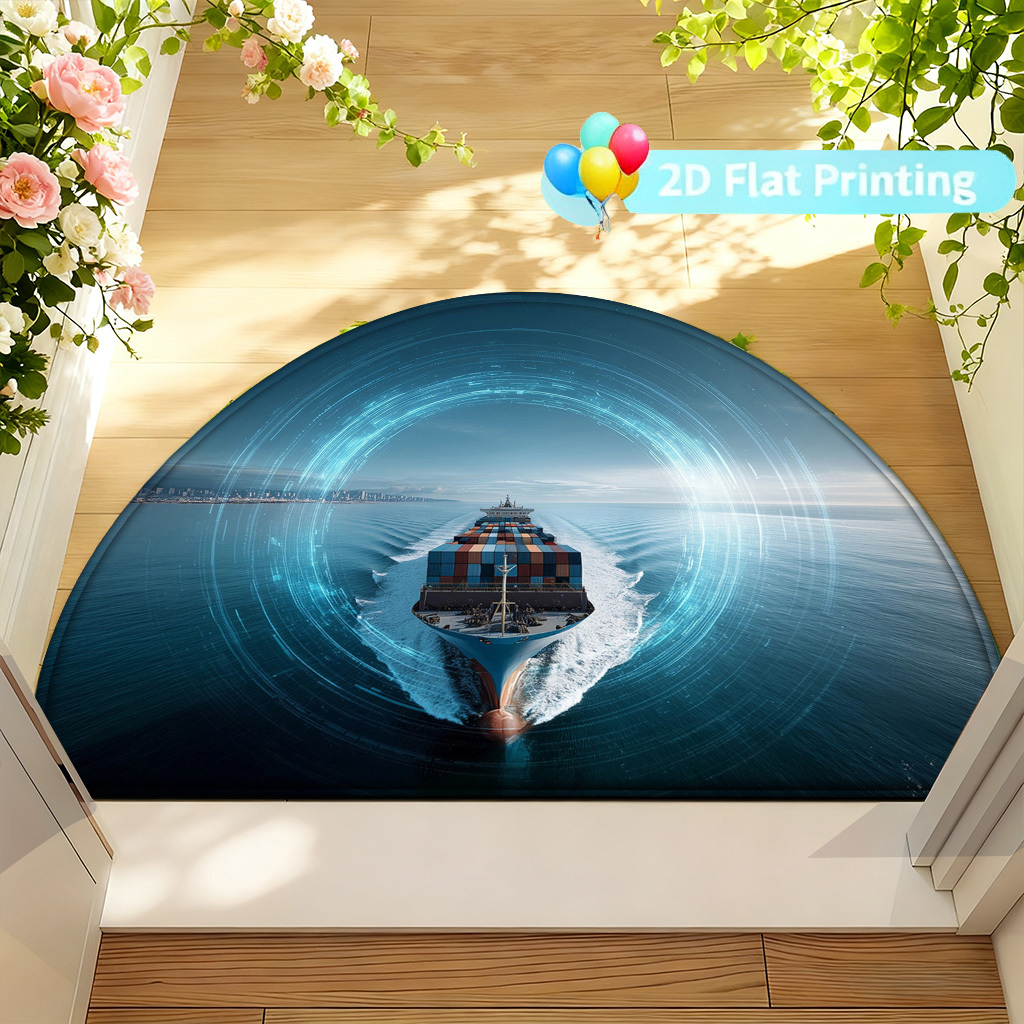 [Product] 2D Platte Print, Marine Transport Technologie Container Schip Creatief Patroon Deurmat, Zachte Flanel Welkomstmat Antislip, Machinewasbaar, Opvouwbaar, Geschikt voor Badkamer, Keuken, Woonkamer, Slaapkamer en Entree