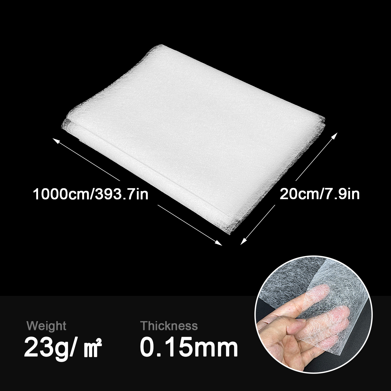 TEMU Tissu d'entrecoup intermédiaire thermocollant à , 20 cm × 10 m, 23 G/M², textile fin et léger avec support adhésif thermoréactif et surface de