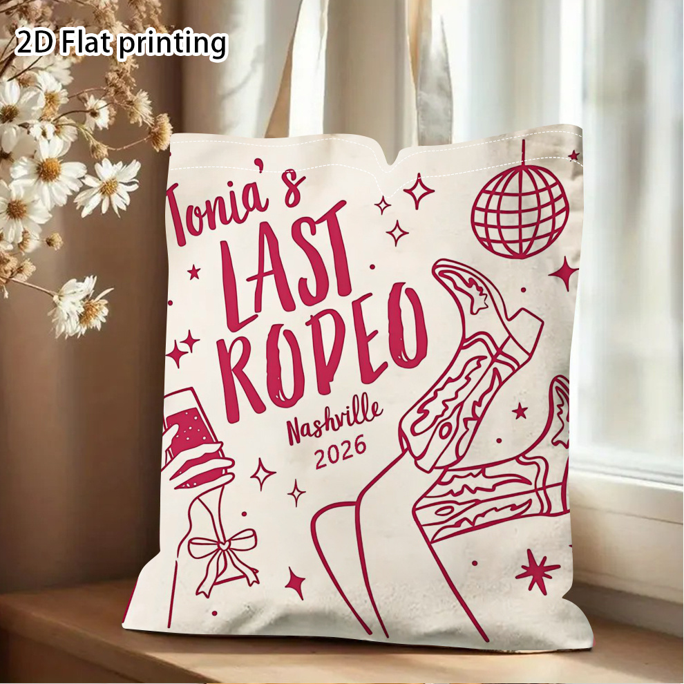 TEMU 1pc [personalized Tote Bag] " 2026" Bachelorette Tote Bag, Pink Line Art Cowboy Boots & Print Shoulder Bag, Reusable Bridal/all-purpose Tote,