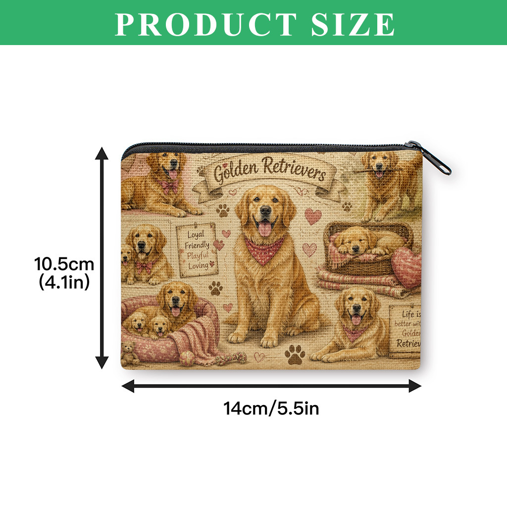 TEMU Coin Purse 1pc, Golden Retriever Coin Purse, Small Portable Key Earphone Storage Bag, Zipper Closure, Handy Card Holder, Lightweight, Gift For