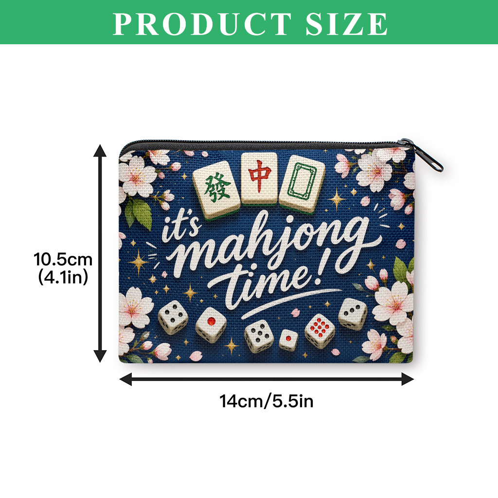 TEMU Coin Purse, Mahjong Inspired Art Coin Purse, Small Portable Key Earphone Storage Bag, Zipper Closure, Handy Card Holder, Lightweight, Gift For