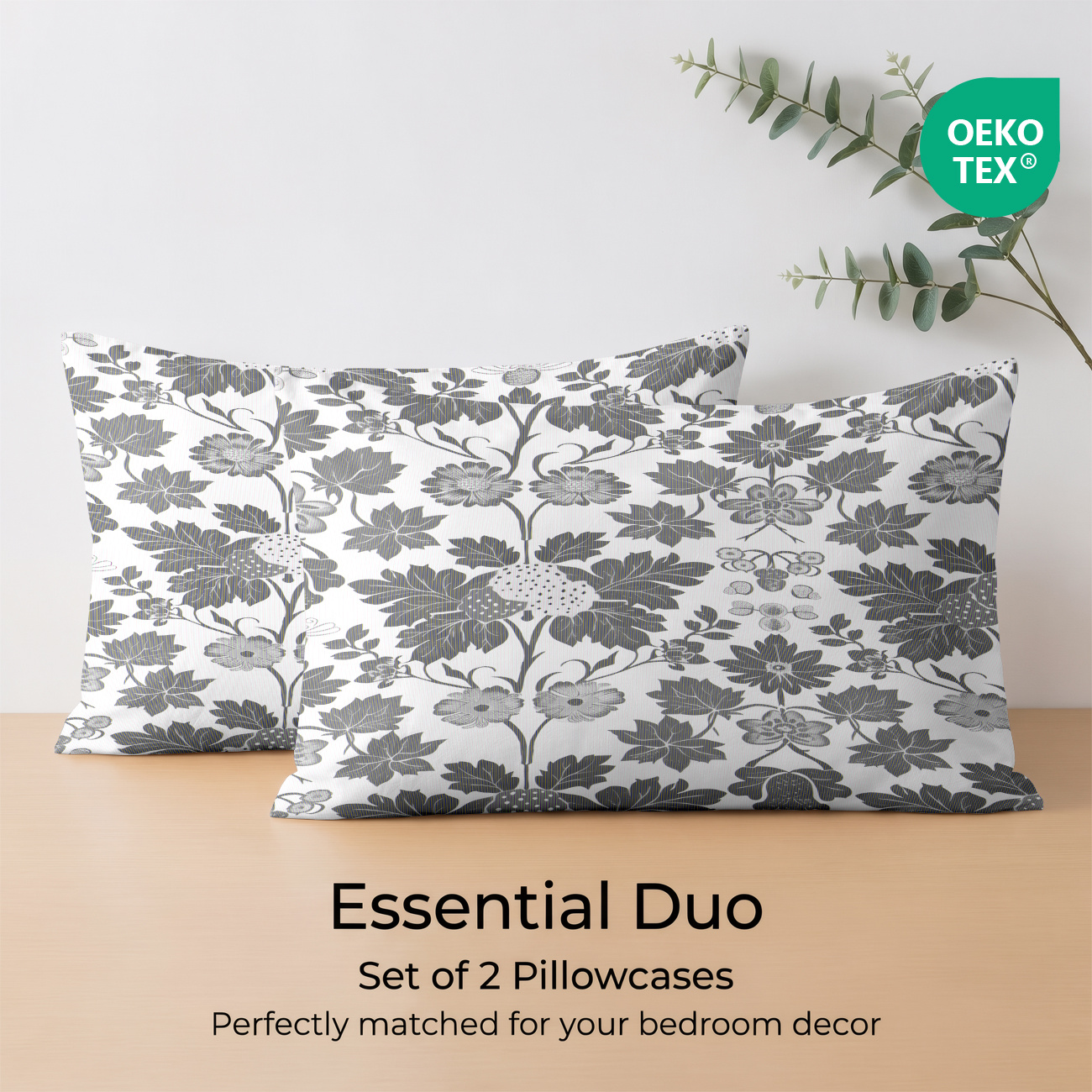 TEMU 2pcs Pillowcase Set, , Elegant Botanical Print For A Sophisticated Bedroom Aesthetic, Ideal For Home Decor Upgrade And Thoughtful Housewarming