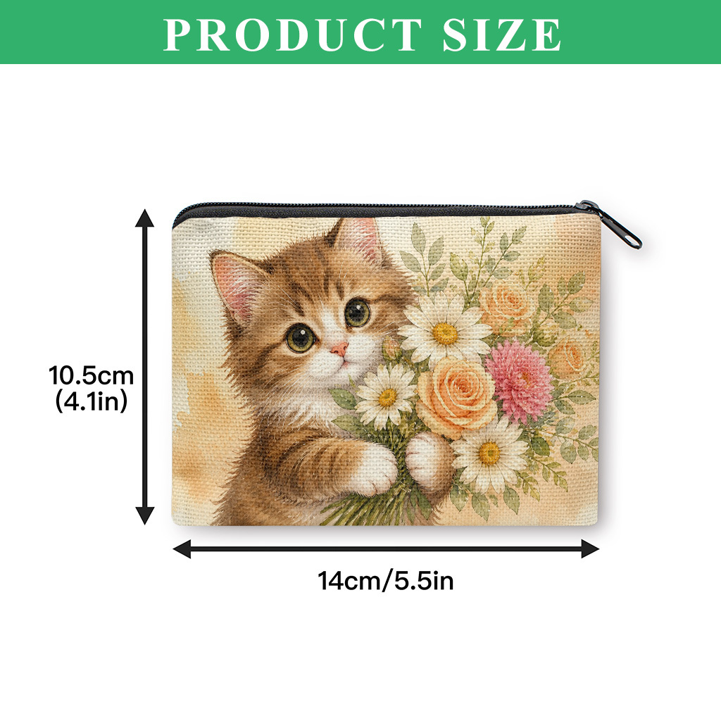 TEMU 【商品名】コインパース、可愛い猫が花を持ったコインケース、小型ポータブルヤホンコイン収納バッグ、開閉、便利なカードホルダー、軽量、女性と男性へのギフト
