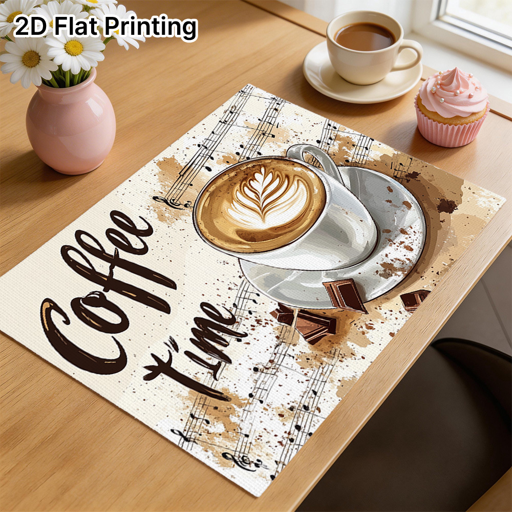 2er/4er/6er/8er set moderne musikalische tischsets passend für esstische, kaffeetasse & notenblatt-design, maschinenwaschbar,   für tische für hochzeiten, catering-events – leichte tischdekoration für die küche, 2d flach