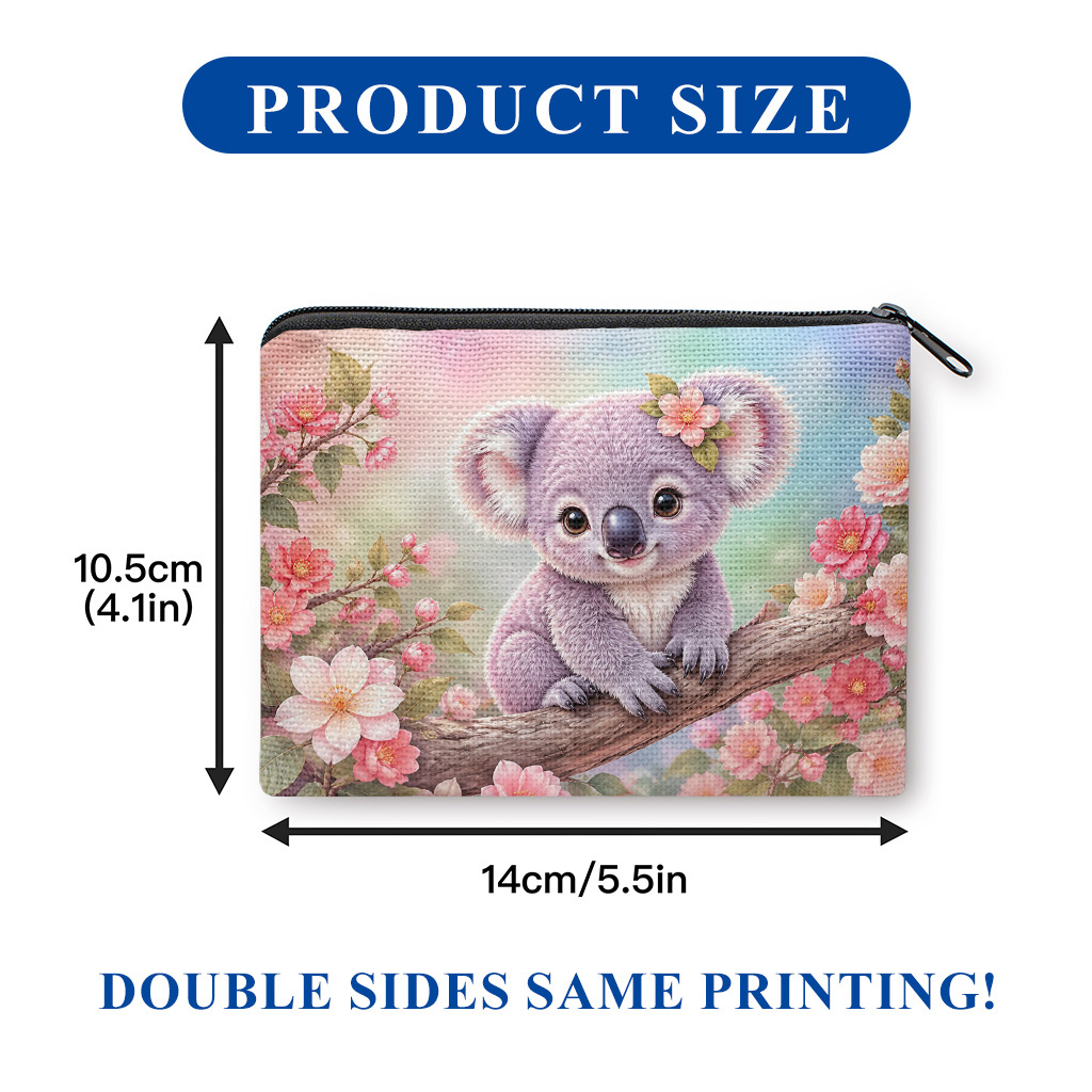 TEMU Adorable Koala Coin Purse Suitable For &, Double-sided Printed Fluffy Koala & Branch Wallet With Zipper Closure, Portable Key/change Holder,