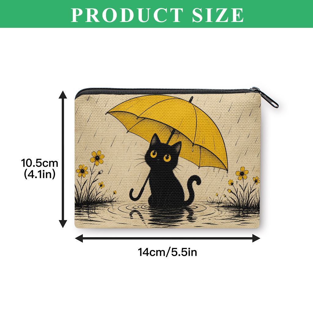 TEMU Adorable de Gato Negro , Bolsa Pequeña Portátil para Guardar Monedas de Llaves y Auriculares, Cierre de Cremallera, Práctico Tarjetero, , Regalo