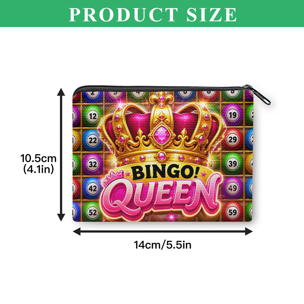 TEMU Design Coin Purse & Card Holder - Zipper Closure Portable Wallet Suitable For , Machine Washable Key/earphone Storage Bag With Bingo Print,