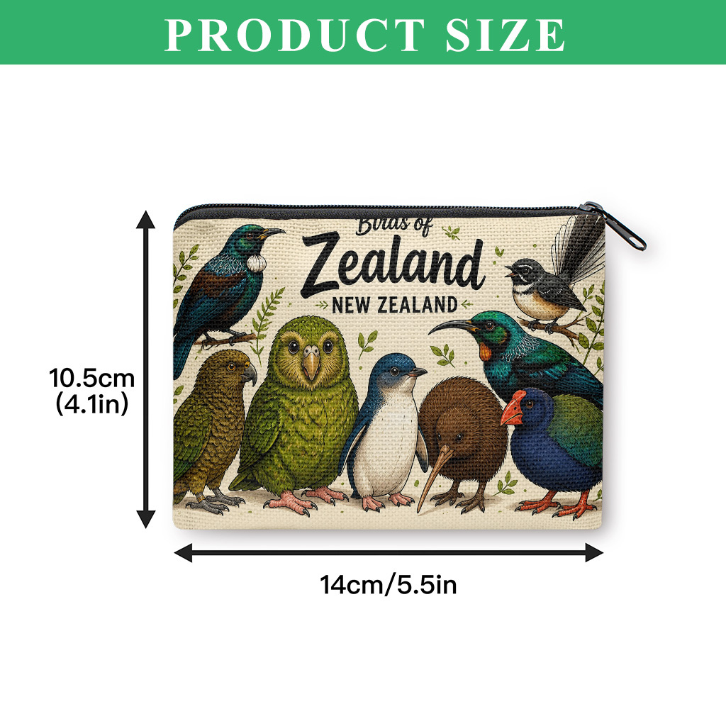 TEMU Coin Purse, New Zealand Unique Birds Coin Purse, Small Portable Key Earphone Storage Bag, Zipper Closure, Handy Card Holder, Lightweight, Gift