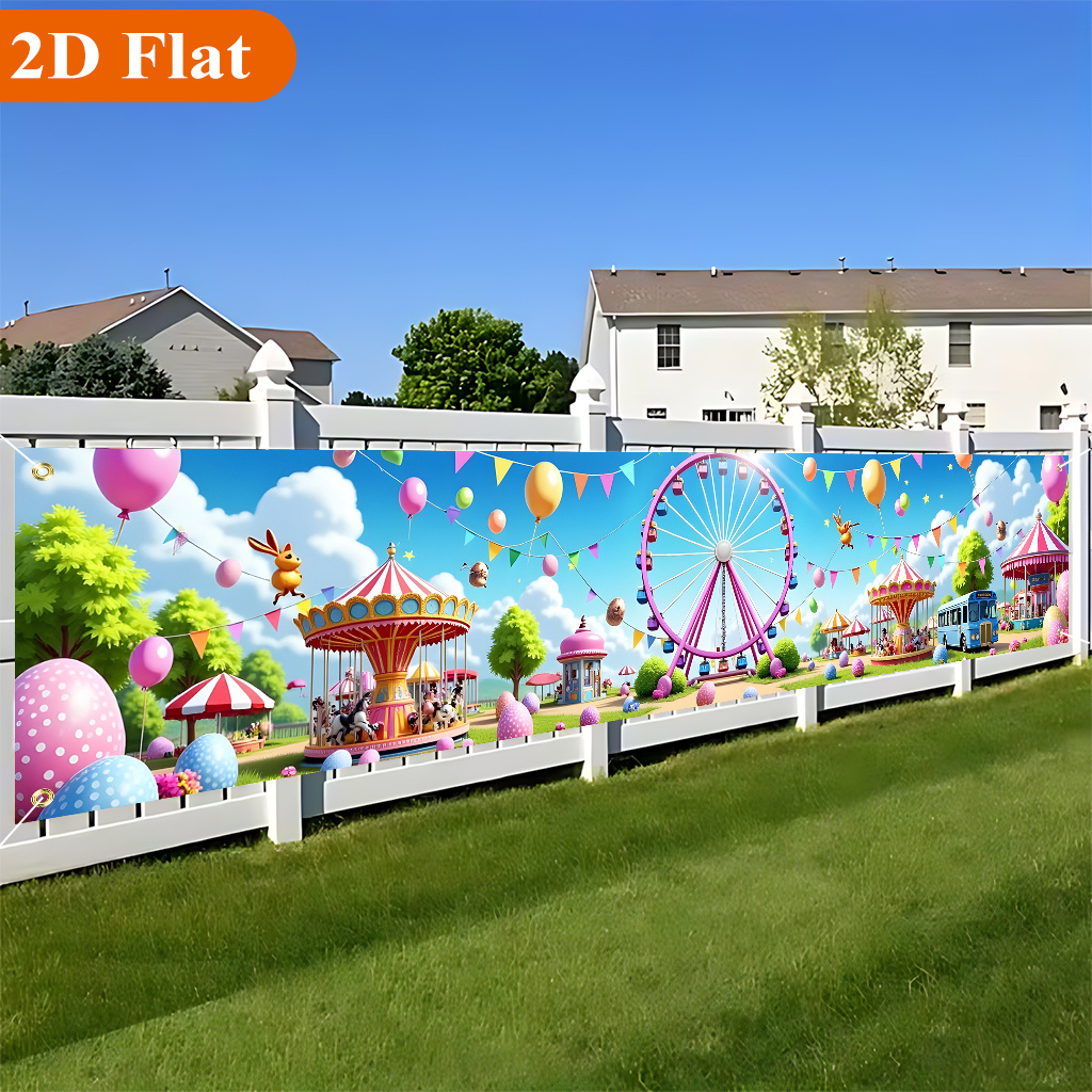 TEMU 2D Plat, 2D Plat - 2D Plat, 2D Plat - 2D Plat Banner 1 stuks, Speeltuin Scène, Prachtig Ontwerp Tuin Banner, Verjaardagsfeest Viering, Promotie