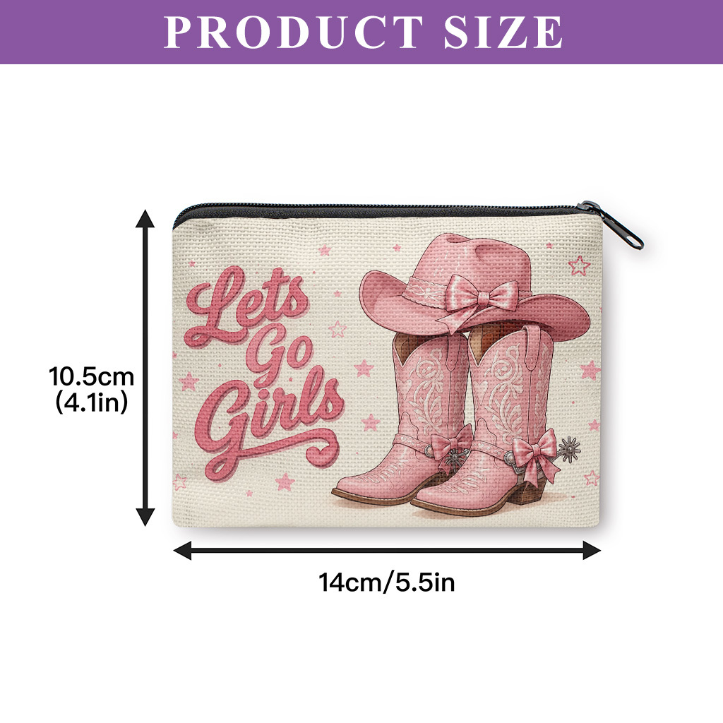 TEMU Coin Purse 1pc, Pink Cowgirl Hat Boots Coin Purse, Zipper Closure, Small Portable Key Earphone Storage Bag, Handy Card Holder, Lightweight,