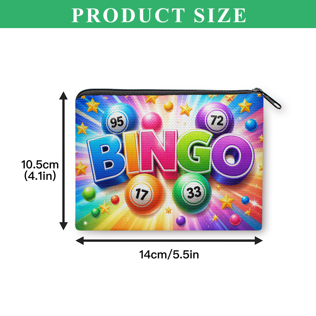 TEMU Bingo-themed Coin Purse With Zipper Closure & Card Holder - Colorful Bingo Numbers & Bingo Print Suitable For , Portable Fabric Wallet For Keys,