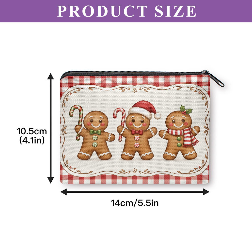 TEMU Coin Purse 1pc, Gingerbread Christmas Style Coin Purse, Zipper Closure, Small Portable Key Earphone Storage Bag, Handy Card Holder, Lightweight,