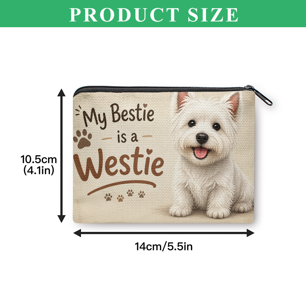 TEMU Coin Purse 1pc, Cute West Highland Terrier Coin Purse, Small Portable Key Earphone Storage Bag, Zipper Closure, Handy Card Holder, Lightweight,
