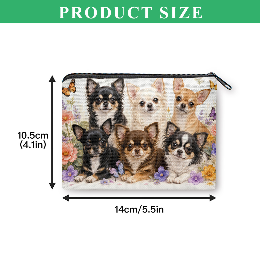 TEMU 【商品名】コインパース、花の中の笑顔の犬 コインケース、小型 携帯 キー イヤホン コイン 収納バッグ、開閉、便利なカードホルダー、軽量、女性と男性へのギフト