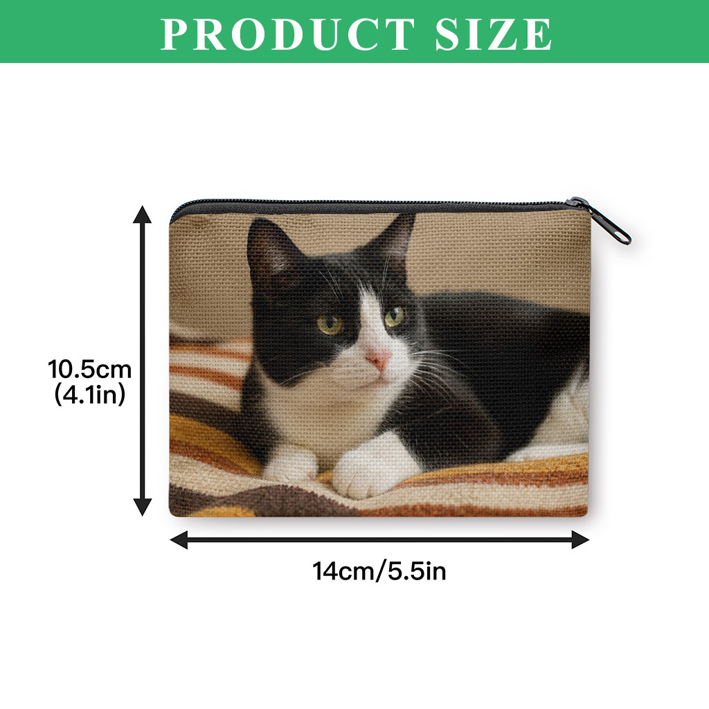 TEMU Coin Purse 1pc, Alert Black And White Cat Coin Purse, Small Portable Key Earphone Storage Bag, Zipper Closure, Handy Card Holder, Lightweight,