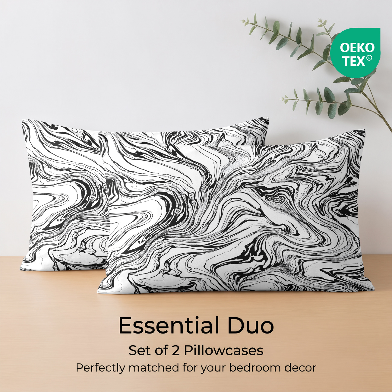 TEMU 2pcs Pillowcase Set, , With Stylish Black And Pattern, Ideal For Modern Bedroom Decor And A Chic Housewarming Gift