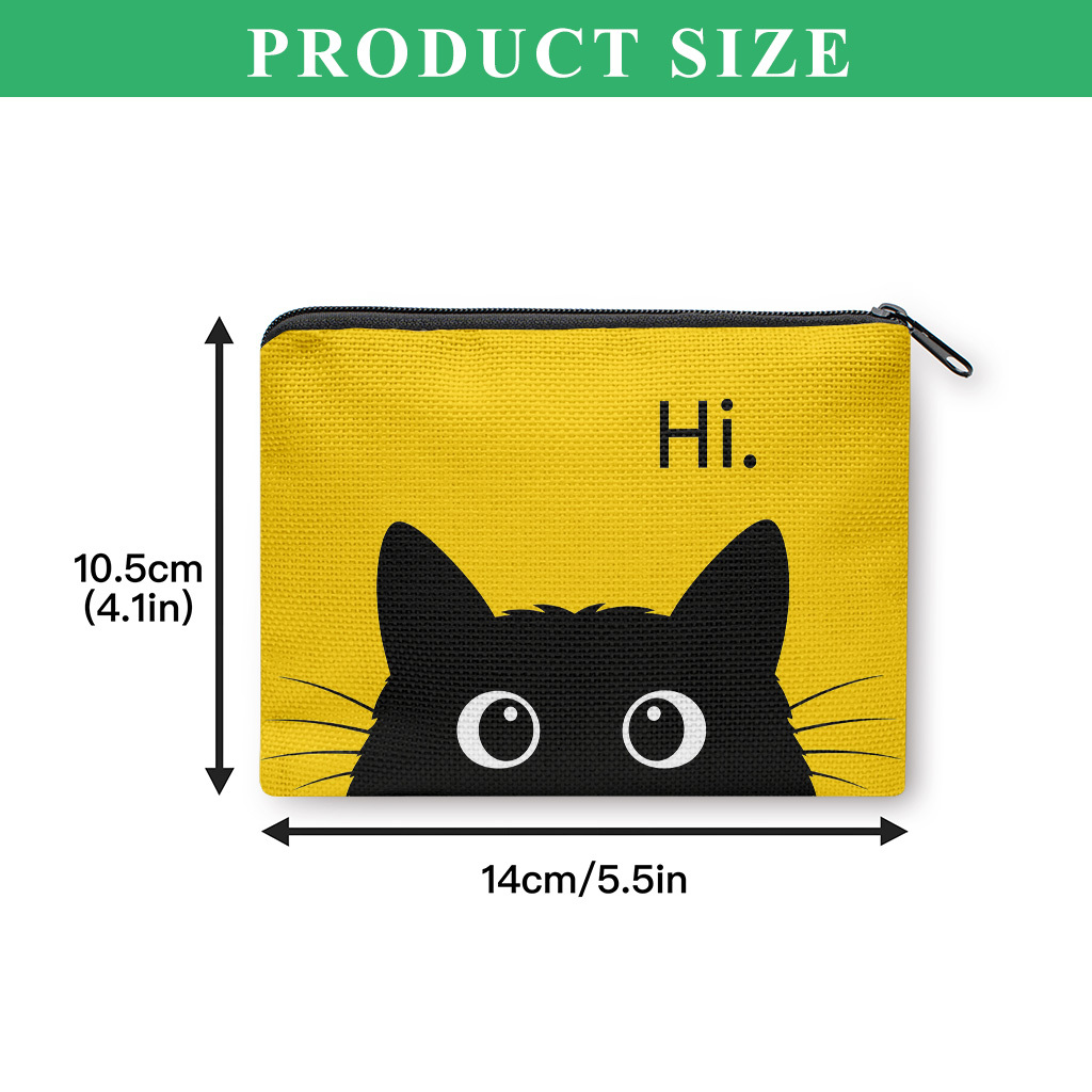TEMU Coin Purse, Cute Cat Drawing Coin Purse, Small Portable Key Earphone Storage Bag, Zipper Closure, Handy Card Holder, Lightweight, Gift For Women