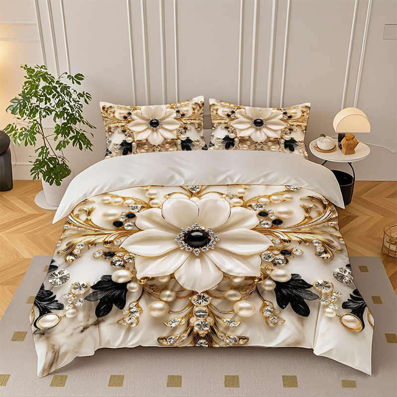 TEMU 2/3pcs Luxurious Duvet Cover Set With Inlaid Black And And Diamond Patterns (1 Duvet Cover   1/2 Pillowcases, Pillow Inserts Not Included), Home