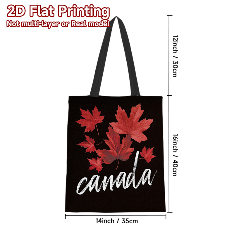 TEMU 1pc Large Capacity Canada-themed Tote Bag With Print - Square Shoulder Bag Suitable For School, Travel, Shopping, Polyester Handbag For &,