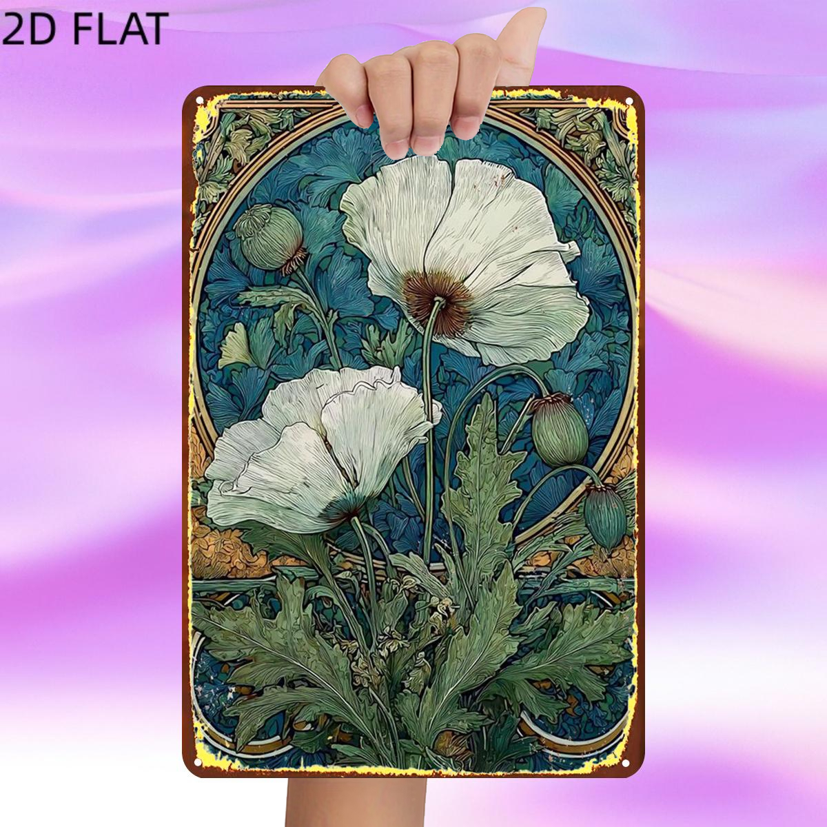 TEMU 2d Flat, 2d Flat,1pc,retro" Poppies In Artistic Botanical Design" Metal Iron Sign, Pre-drilled Holes, Suitable For Indoor, Garden,outdoor, Home,