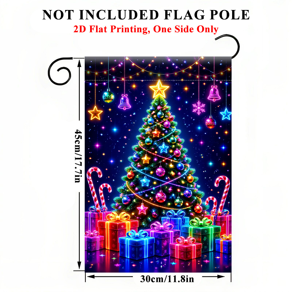 TEMU 2d Flat - 2d Flat Printing Garden Flag 1pc, Christmas Tree Lights Gifts Garden Flag - Single-sided Print, Durable Polyester Outdoor Decor For