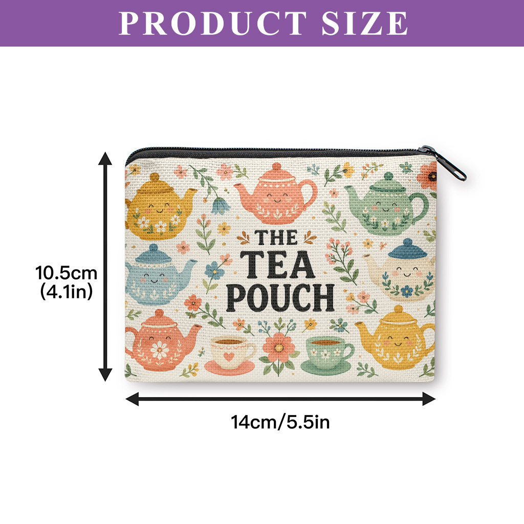 TEMU Tea-themed Coin Purse Suitable For , Zipper Wallet With Tea Cup & Tea, Compact Portable Card Holder & Earphone/key Storage Bag, Lightweight Gift