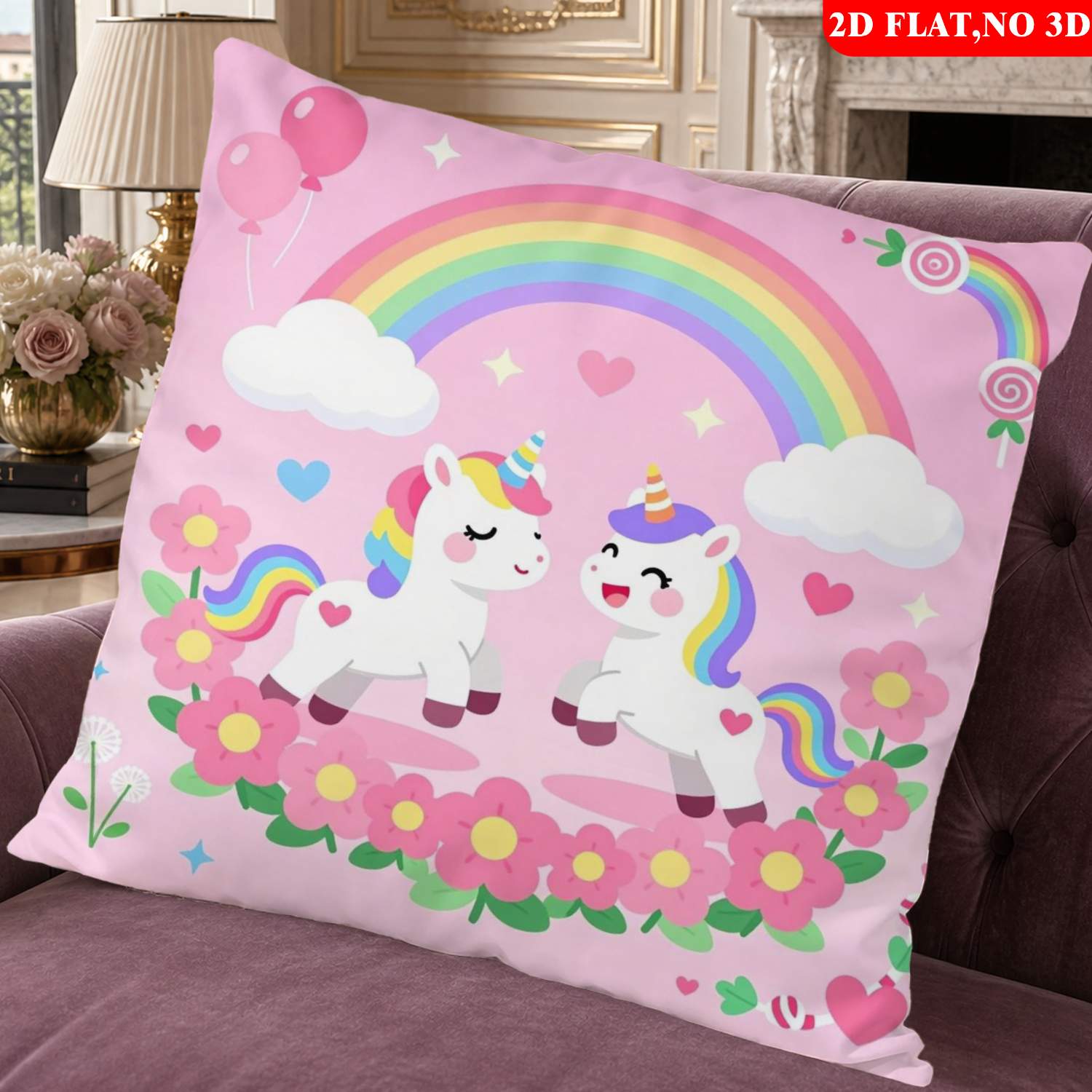 TEMU 1pc Throw Pillow Cover (pillow Inserts Not Included), 2d Flat Print Unicorn Theme For Room Decor, Chic Pillow Covers For Bed Sofa, Cozy Bedroom