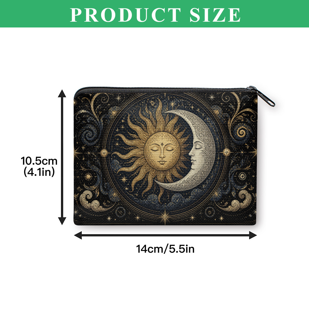 TEMU con Diseño de Sol y Estrellas, Bolsa Pequeña Portátil para Guardar Monedas, Auriculares y Llaves, Cierre de Cremallera, Tarjetero Práctico, ,