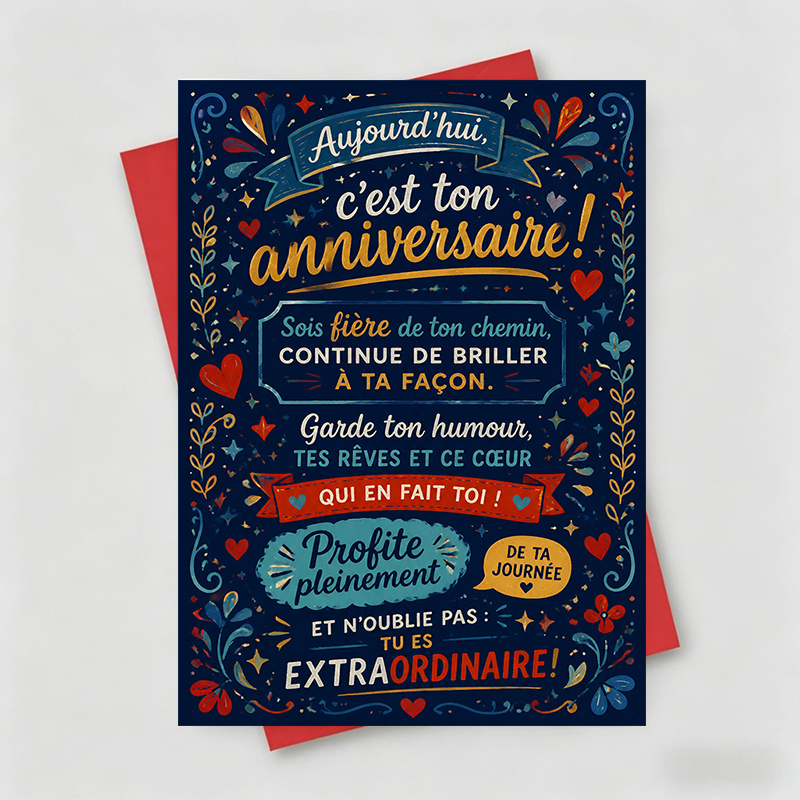 TEMU 1 Carte de Vœux + 1 Enveloppe - Carte d'Anniversaire et , avec Cœurs et Étoiles Colorés et le Français "Tu Es ", Parfaite pour , d'Anniversaire,