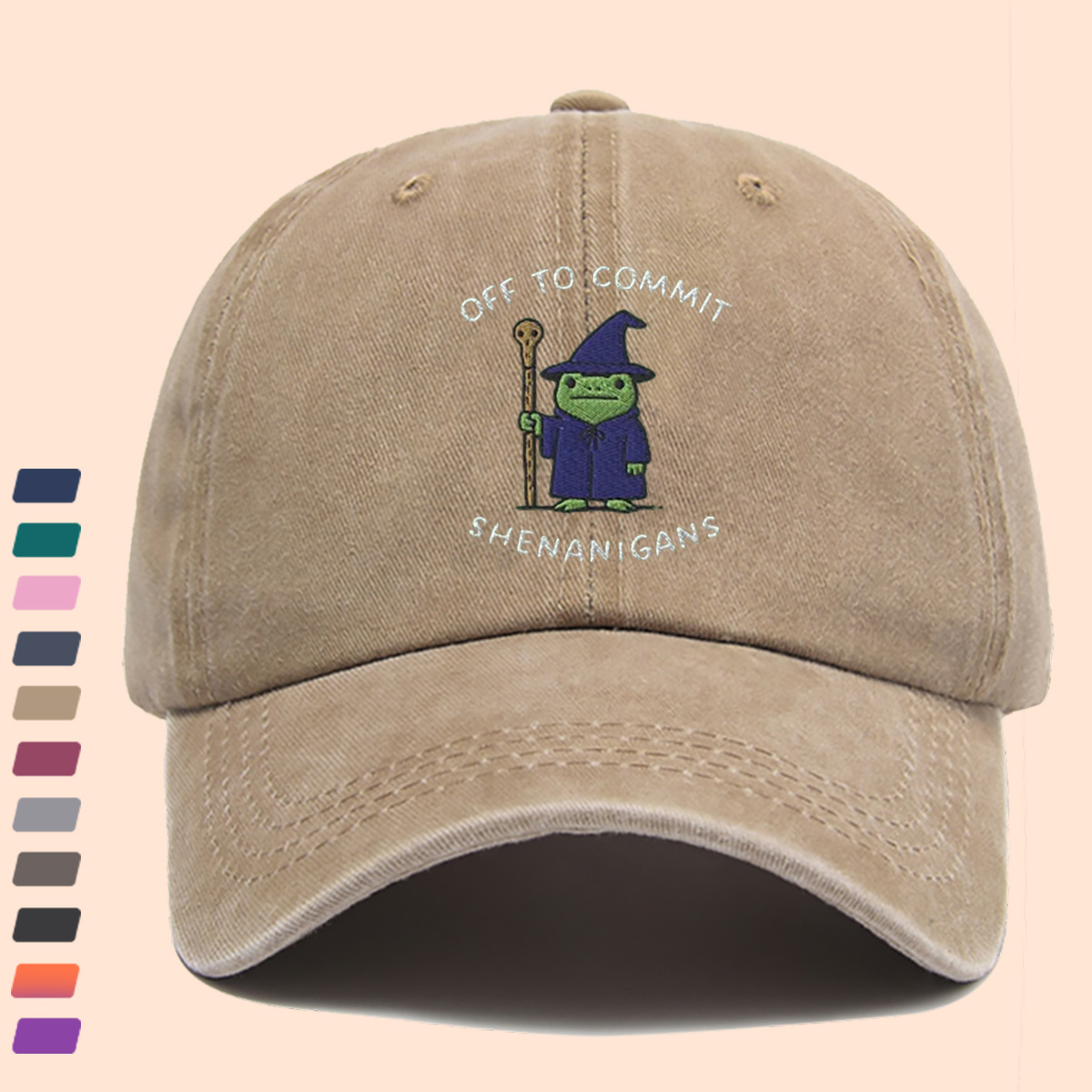 Wizard Frog Baseball Cap with "OFF to COMMIT SHENANIGANS" Text