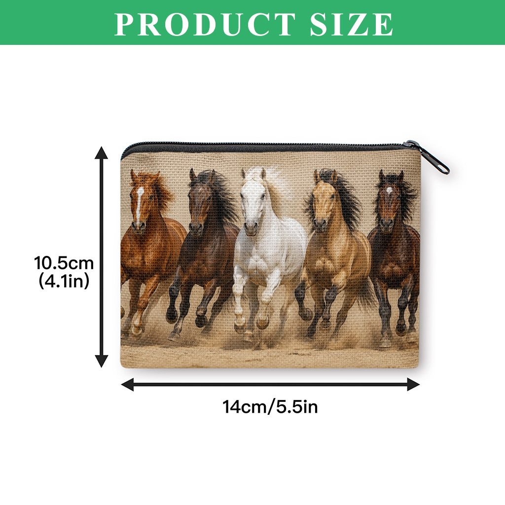 TEMU Coin Purse, Running Horses In Desert Coin Purse, Small Portable Key Earphone Storage Bag, Zipper Closure, Handy Card Holder, Lightweight, Gift