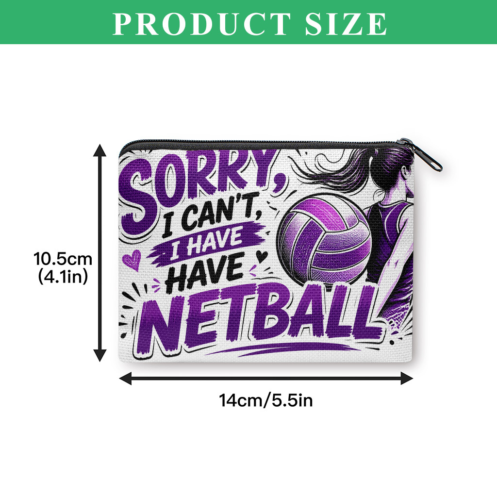 TEMU Coin Purse, Sorry I Have Netball Coin Purse, Small Portable Key Earphone Storage Bag, Zipper Closure, Handy Card Holder, Lightweight, Gift For