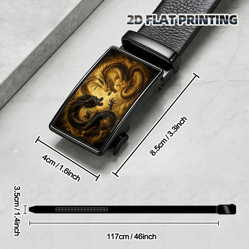 TEMU 2d Flat Printing, 1pc Men's Belt With Dragon Duel , Smooth Sliding Style, Trendy Casual Piece For Street Photography, Travel And Daily Outfit