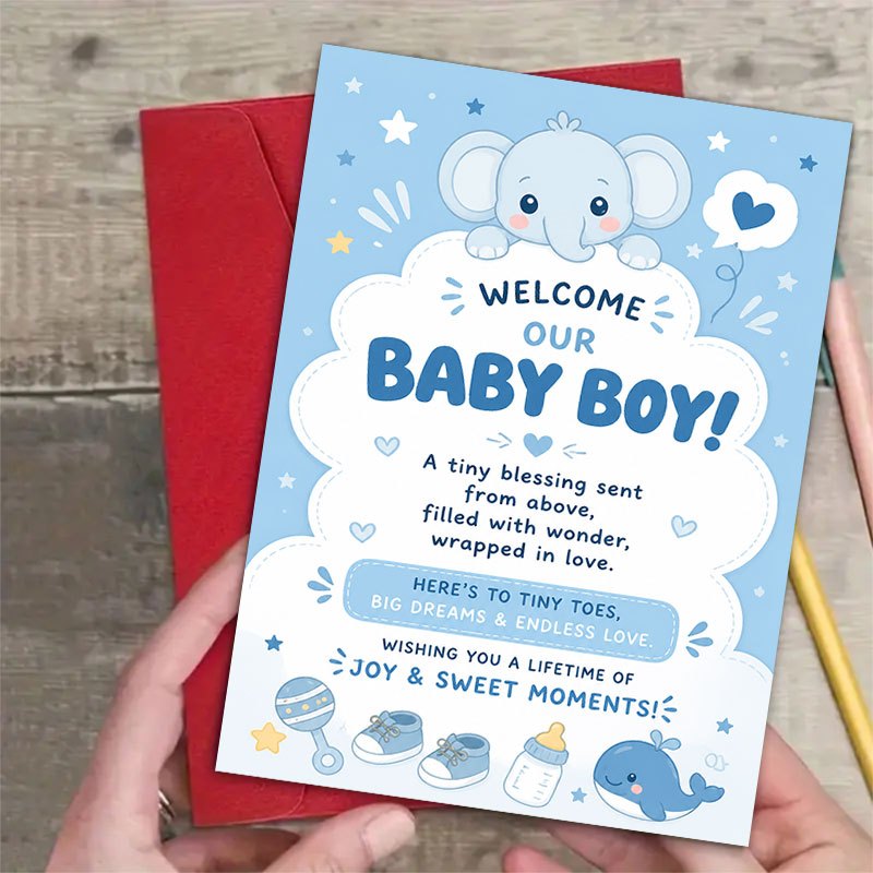 Adorable Blue Elephant Celebration Greeting Card with Envelope