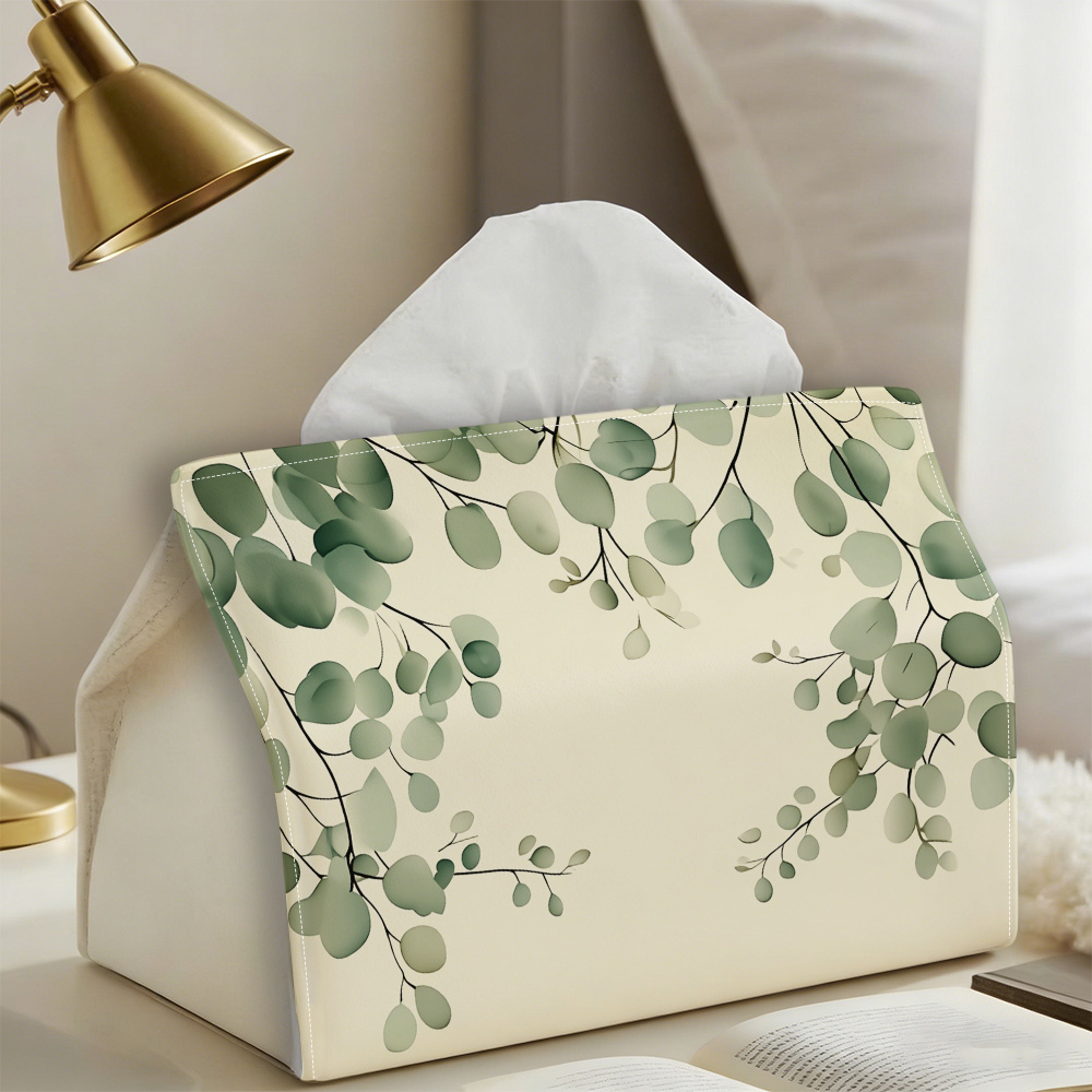TEMU 1pc, Botanical Tissue Box With Eucalyptus Green Durable Napkin Dispenser Holder, Decorative Tissue Box For Home, Car, Table For Tissue Brands