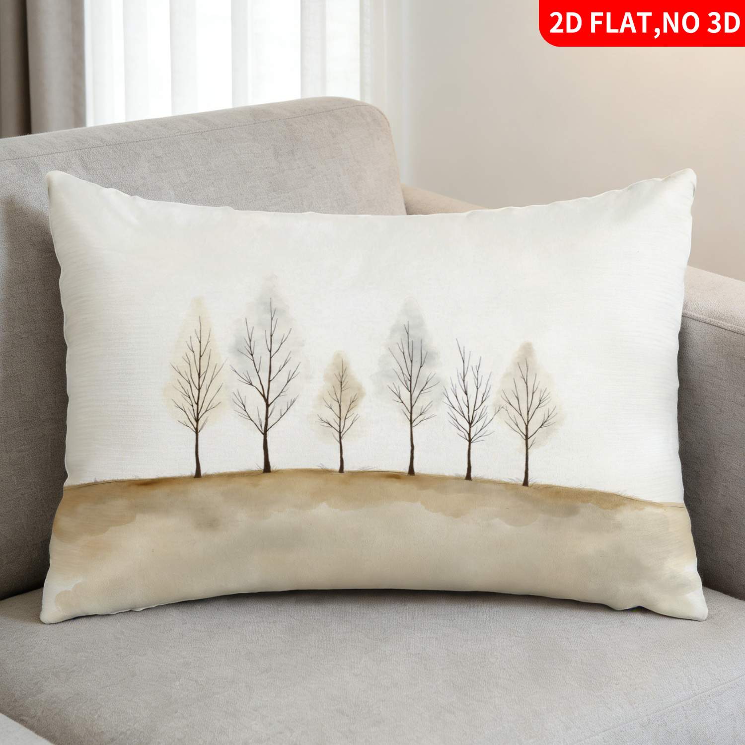 TEMU 1pc Pillowcase (pillow Inserts Not Included) Minimalist Watercolor Style 2d Flat Print Beige And Brown Abstract Tree Landscape Pattern Ideal For