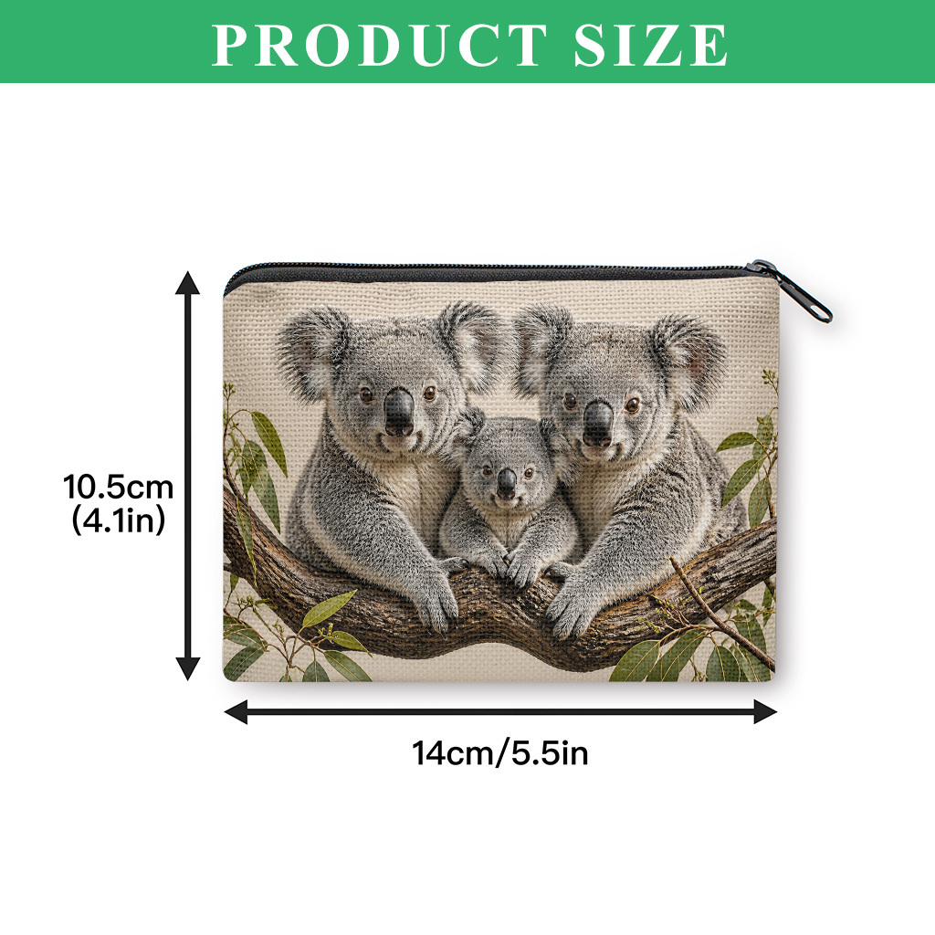 TEMU Coin Purse, Koala Family On Branch Coin Purse, Small Portable Key Earphone Storage Bag, Zipper Closure, Handy Card Holder, Lightweight, Gift For