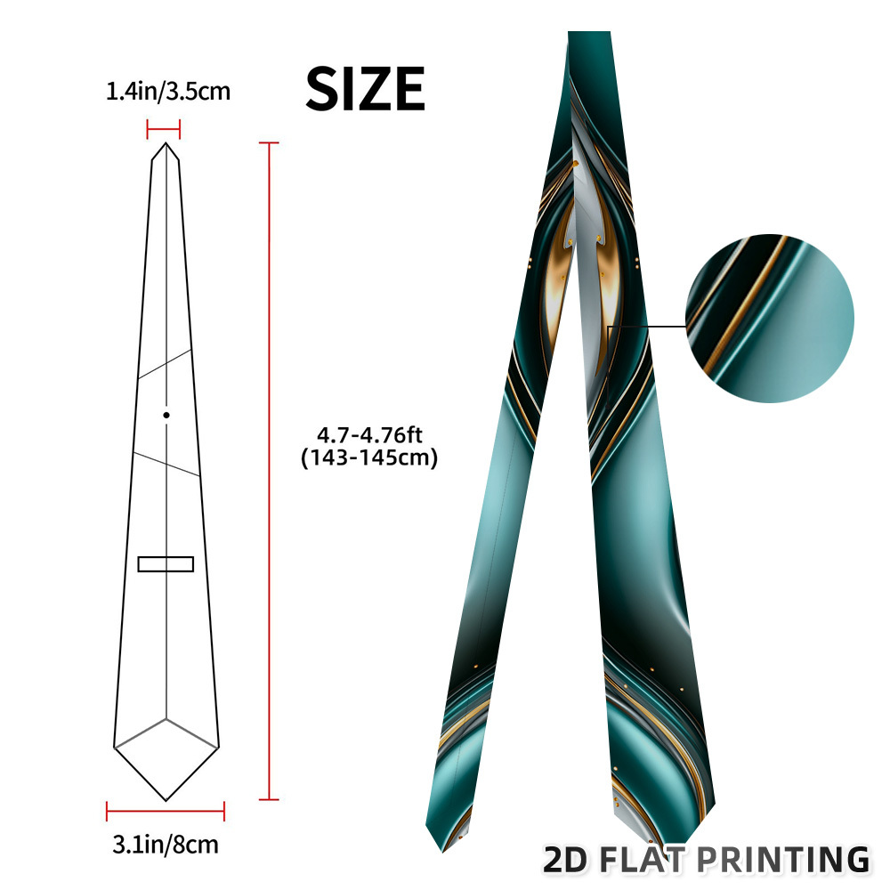 TEMU 2d Flat Printing, 1pc Fashion Abstract Teal And Printed Trendy Tie Ideal For Dinners, Anniversaries And Holiday Gatherings, Fashionable And
