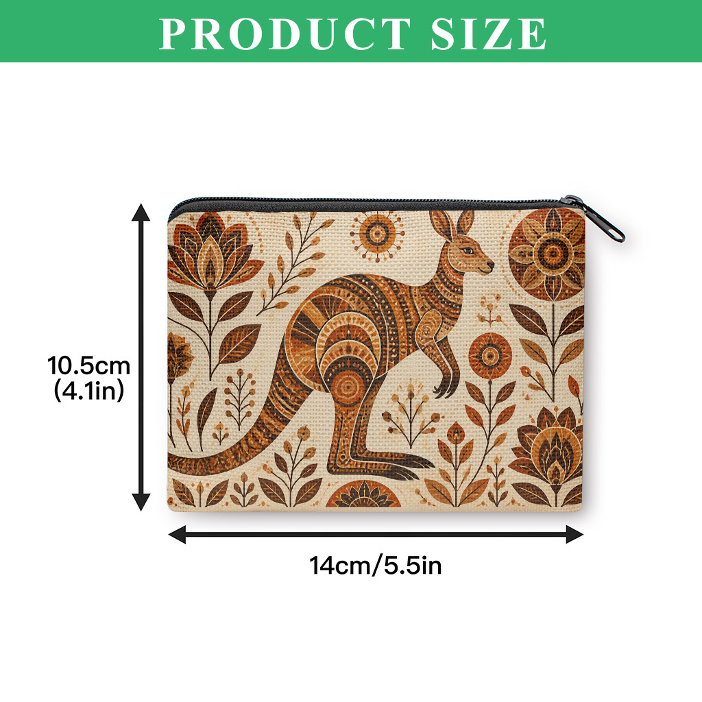 TEMU Coin Purse, Kangaroo With Plants Decor Coin Purse, Small Portable Key Earphone Storage Bag, Zipper Closure, Handy Card Holder, Lightweight, Gift