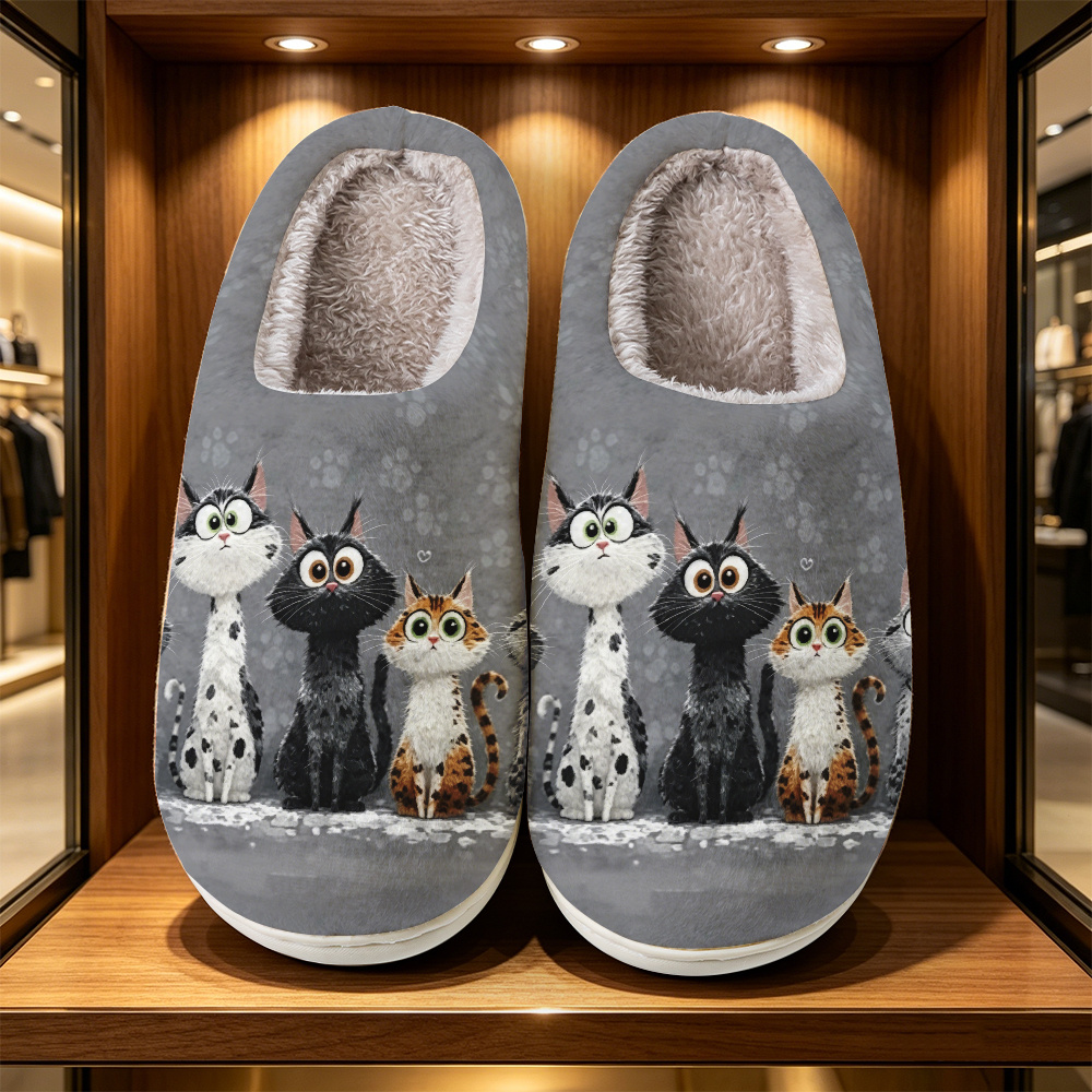 TEMU [printed Design â Not Textured] 5-pair Cute Cat Pattern Printed , Unisex, Home And Outdoor Dual-use Comfortable Slippers, Women Shoes