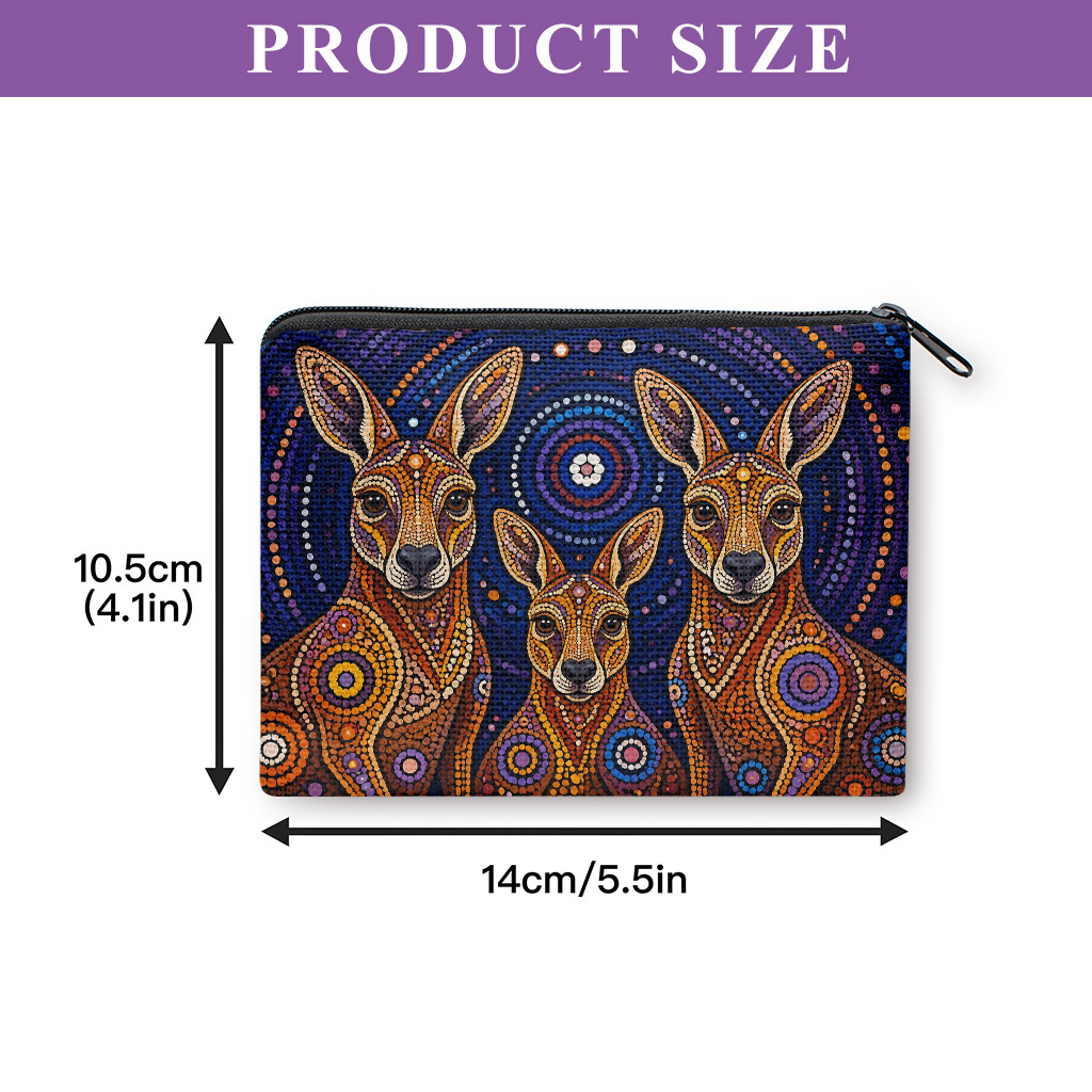TEMU Australian Kangaroo Print Coin Purse Wallet - Zipper Closure Small Portable Suitable For , Lightweight Card Holder & Cash Storage Bag With