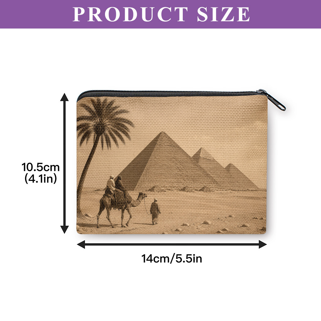 TEMU Coin Purse 1pc, Ancient Pyramids With Camel Coin Purse, Zipper Closure, Small Portable Key Earphone Storage Bag, Handy Card Holder, Lightweight,