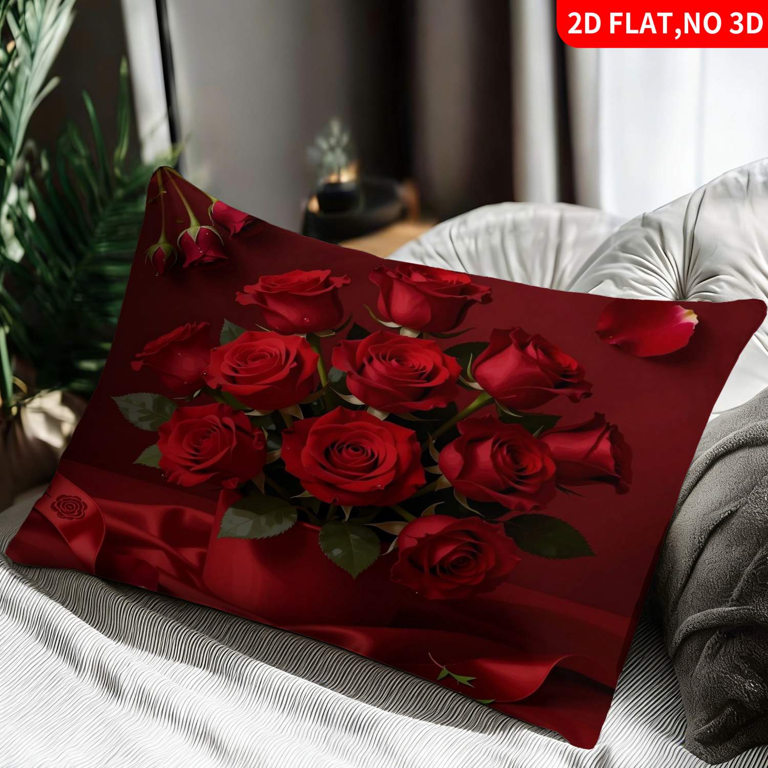 TEMU 1pc Pillowcase(pillow Inserts Not Included) 2d Flat Print Decorative Pillowcase Red Rose Bouquet Print Cover Ideal For Home Decoration Stylish